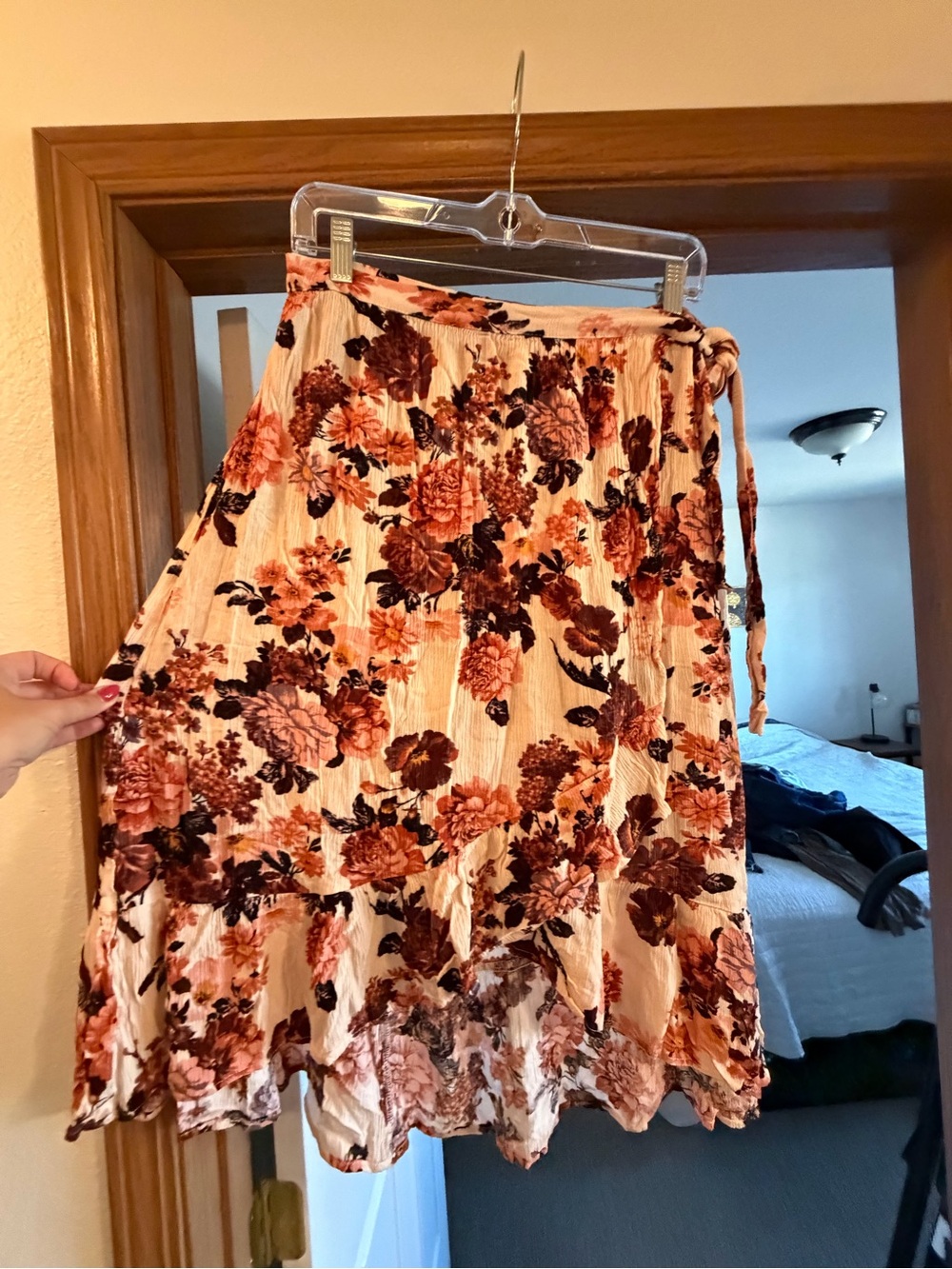 Floral Faux Wrap Hi- Low Skirt